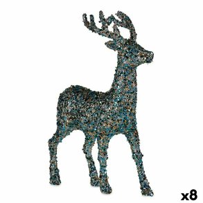 Dekorativ figur Julerensdyr Skinne Bl Gylden Plastik 15 x 45 x 30 cm (8 enheder)