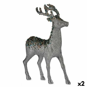 Dekorativ figur Julerensdyr Slvfarvet Plastik 15 x 45 x 30 cm (2 enheder)