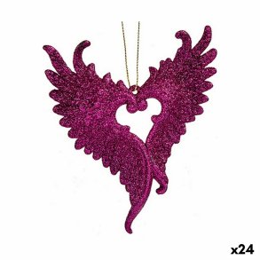 Julepynt Englevinger Fuchsia Plastik Skinne 12 x 13 x 2,5 cm (24 enheder)