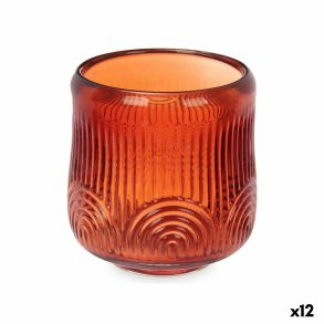 Lyseholder Gift Decor GJS1010BMS-R GJS1010BMS-R Orange Flise Krystal 9 x 9,5 x 9 cm Striber (12 enheder)