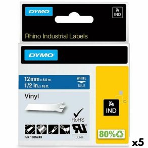 Lamineret tape til mrkningsmaskiner Rhino Dymo ID1-12 Bl Hvid 12 x 5,5 mm Auto bindemidler Lim (5 enheder)