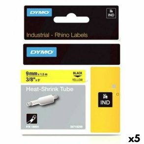 Lamineret tape til mrkningsmaskiner Rhino Dymo ID1-9 Gul Sort 9 x 1,5 mm (5 enheder)