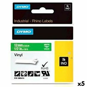 Lamineret tape til mrkningsmaskiner Rhino Dymo ID1-12 12 x 5,5 mm Hvid Grn Lim Auto bindemidler (5 enheder)