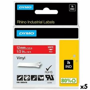 Lamineret tape til mrkningsmaskiner Rhino Dymo ID1-12 12 x 5,5 mm Rd Hvid Lim Auto bindemidler (5 enheder)