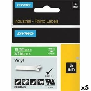 Lamineret tape til mrkningsmaskiner Rhino Dymo ID1-19 19 x 5,5 mm Hvid Grn Lim Auto bindemidler (5 enheder)