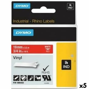 Lamineret tape til mrkningsmaskiner Rhino Dymo ID1-19 19 x 5,5 mm Rd Hvid Lim Auto bindemidler (5 enheder)