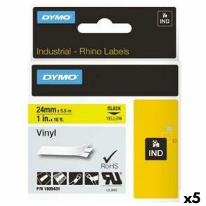 Lamineret tape til mrkningsmaskiner Rhino Dymo ID1-24 24 x 5,5 mm Sort Gul Lim Auto bindemidler (5 enheder)