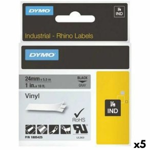 Lamineret tape til mrkningsmaskiner Rhino Dymo ID1-12 12 x 5,5 mm Sort Hvid Lim Auto bindemidler (5 enheder)