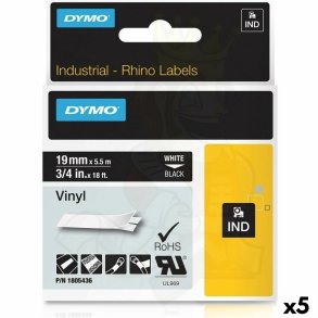 Lamineret tape til mrkningsmaskiner Rhino Dymo ID1-19 19 x 5,5 mm Sort Polyester Hvid Auto bindemidler (5 enheder)