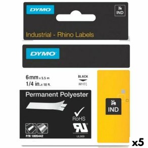 Lamineret tape til mrkningsmaskiner Rhino Dymo ID1-6 Hvid Sort 6 x 5,5 mm (5 enheder)