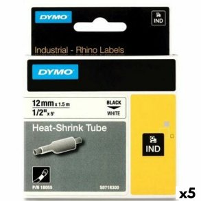Lamineret tape til mrkningsmaskiner Rhino Dymo ID1-12 Hvid Sort 12 x 1,5 mm (5 enheder)