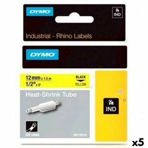 Lamineret tape til mrkningsmaskiner Rhino Dymo ID1-12 Gul Sort 12 x 1,5 mm (5 enheder)