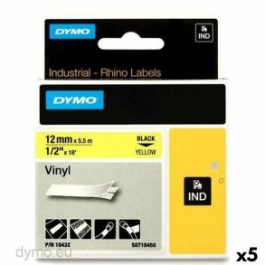Lamineret tape til mrkningsmaskiner Rhino Dymo ID1-12 12 x 5,5 mm Sort Gul Lim Auto bindemidler (5 enheder)