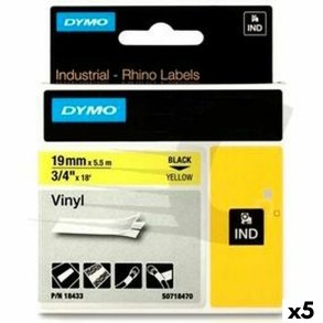 Lamineret tape til mrkningsmaskiner Rhino Dymo ID1-19 19 x 3,5 mm Sort Gul Auto bindemidler (5 enheder)