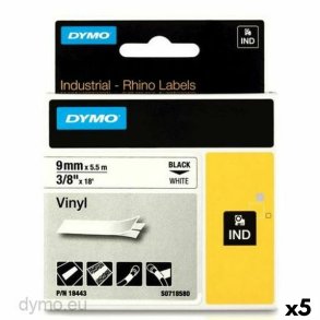 Lamineret tape til mrkningsmaskiner Rhino Dymo ID1-9 Hvid Sort 9 x 5,5 mm Lim (5 enheder)