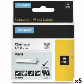 Lamineret tape til mrkningsmaskiner Rhino Dymo ID1-12 12 x 5,5 mm Sort Hvid Lim Auto bindemidler (5 enheder)