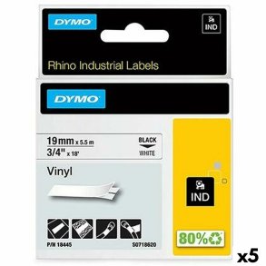 Lamineret tape til mrkningsmaskiner Rhino Dymo ID1-19 19 x 5,5 mm Sort Hvid Lim Auto bindemidler (5 enheder)
