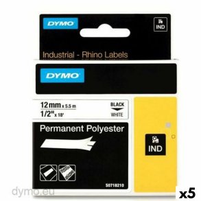 Lamineret tape til mrkningsmaskiner Rhino Dymo ID1-12 12 x 5,5 mm Sort Hvid Auto bindemidler (5 enheder)