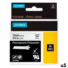 Lamineret tape til mrkningsmaskiner Rhino Dymo ID1-19 19 x 5,5 mm Sort Polyester Hvid Auto bindemidler (5 enheder)