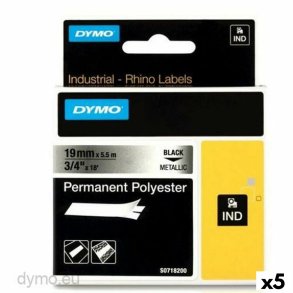 Lamineret tape til mrkningsmaskiner Rhino Dymo ID1-19 19 x 5,5 mm Sort Gr Auto bindemidler (5 enheder)