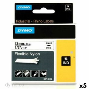 Lamineret tape til mrkningsmaskiner Rhino Dymo ID1-12 12 x 3,5 mm Sort Hvid Auto bindemidler (5 enheder)