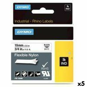 Lamineret tape til mrkningsmaskiner Rhino Dymo ID1-19 19 x 3,5 mm Sort Hvid Auto bindemidler (5 enheder)