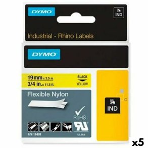 Lamineret tape til mrkningsmaskiner Rhino Dymo ID1-19 19 x 3,5 mm Sort Gul Auto bindemidler (5 enheder)