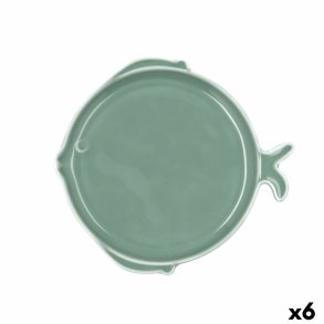 Flad Plade Bidasoa Aura Stela Gr�n Keramik Fisk 19 x 18 x 2 cm (6 enheder)