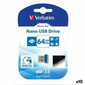 USB-stik Verbatim NANO STORE'N'STAY Bl Sort 64 GB (10 enheder)