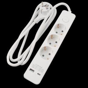 3 Stikdse m/1,5m ledn. m/afbr + USB-A/USB-C hvid