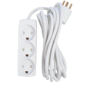 3-stikdse m/jord hvid 3m ledning+stikpr 230V 13A