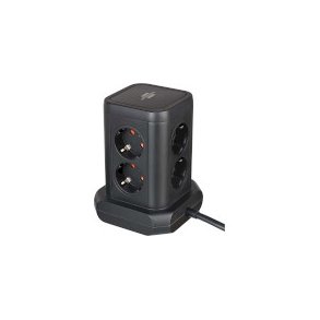 Powerstrip-t�rn med 8 powerstrips i 45�-konfiguration (2x USB A & 1x USB C Power Delivery, med 2 m kabel, to-polet kontakt)