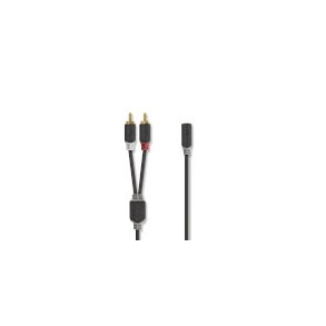 Stereo Audio kabel | 2x RCA Hanstik | 3.5 mm Hunstik | Guldplateret | 0.20 m | Runde | Antracit | Box