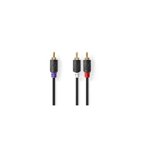 Subwoofer kabel | RCA Hanstik | 2x RCA Hanstik | Guldplateret | 3.00 m | Runde | 4.0 mm | Antracit | Box