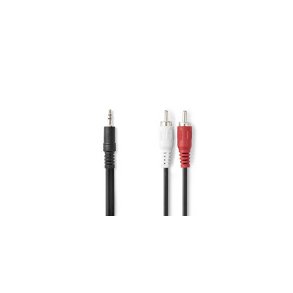 Stereo Audio kabel | 3.5 mm Hanstik | 2x RCA Hanstik | Nikkelplateret | 10.0 m | Runde | Sort | Box