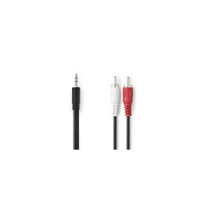 Stereo Audio kabel | 3.5 mm Hanstik | 2x RCA Hanstik | Nikkelplateret | 1.50 m | Runde | Sort | Box