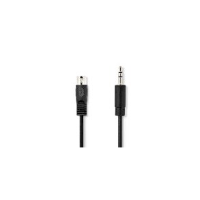 DIN Audio kabel | DIN 5-Pin Han | 3.5 mm Hanstik | Nikkelplateret | 1.00 m | Runde | PVC | Sort | Label