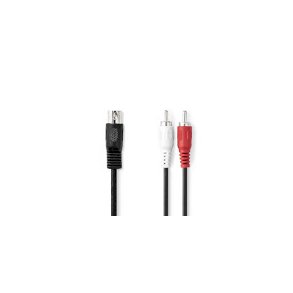 DIN Audio kabel | DIN 5-Pin Han | 2x RCA Hanstik | Nikkelplateret | 1.00 m | Runde | PVC | Sort | Label