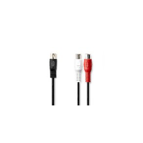 DIN Audio kabel | DIN 5-Pin Han | 2x RCA Hun | Nikkelplateret | 0.20 m | Runde | PVC | Sort | Label