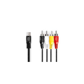 DIN Audio kabel | DIN 5-Pin Han | 4x RCA Hanstik | Nikkelplateret | 1.00 m | Runde | PVC | Sort | Label