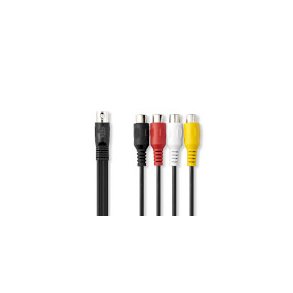 DIN Audio kabel | DIN 5-Pin Han | 4 x RCA, Hunstik | Nikkelplateret | 0.20 m | Runde | PVC | Sort | Label