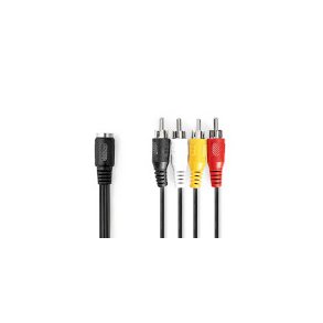 DIN Audio kabel | DIN 5-Pin Hunstik | 4x RCA Hanstik | Nikkelplateret | 0.20 m | Runde | PVC | Sort | Label