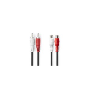 Stereo Audio kabel | 2x RCA Hanstik | 2x RCA Hun | Nikkelplateret | 2.00 m | Runde | Sort | Label