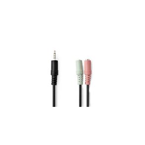Stereo Audio kabel | 3.5 mm Hanstik | 2 x 3.5 mm Hunstik | Nikkelplateret | 0.20 m | Runde | Sort | Konvolut