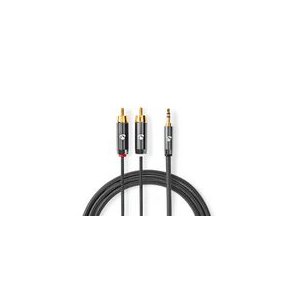Stereo Audio kabel | 3.5 mm Hanstik | 2x RCA Hanstik | Guldplateret | 2.00 m | Runde | Gr� / Gun Metal Gr� | Cover Window Box