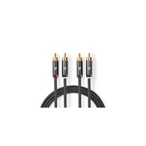 Stereo Audio kabel | 2x RCA Hanstik | 2x RCA Hanstik | Guldplateret | 5.00 m | Runde | Gr� / Gun Metal Gr� | Cover Window Box