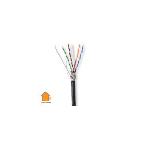 Netv�rkskabel Roll | CAT6 | Solid | S/FTP | CCA | 305.0 m | Udend�rs | Runde | PE | Sort | Tr�kboks