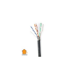 Netv�rkskabel Roll | CAT6 | Solid | S/FTP | Kobber | 100.0 m | Udend�rs | Runde | PE | Sort | Tr�kboks