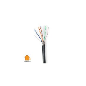 Netv�rkskabel Roll | CAT6 | Solid | S/FTP | Kobber | 305.0 m | Udend�rs | Runde | PE | Sort | Tr�kboks