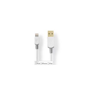 Lightning Kabel | USB 2.0 | Apple Lightning 8-pin | USB-A Han | 480 Mbps | Guldplateret | 2.00 m | Runde | PVC | Gr� / Hvid | Box